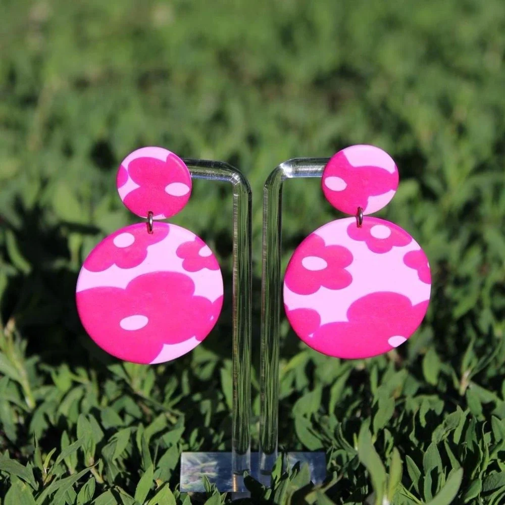 Handmade‎ Y2K Retro Pink Floral Clay Earrings